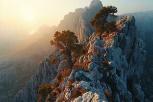 ai generato superiore di il montagna escursioni a piedi professionale fotografia foto