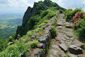 ai generato superiore di il montagna escursioni a piedi professionale fotografia foto