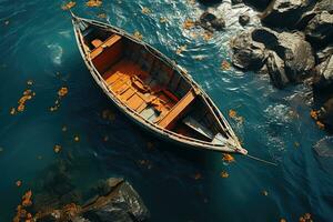 ai generato bellissimo paesaggio marino spiaggia oceano con colorato Barche professionale fotografia foto