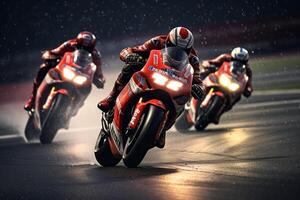 ai generato congelare il intensità di un' motogp movimento durante un' campionato gioco. generativo ai foto