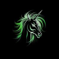 ai generato un' portafortuna logo con un' unicorno nel verde neon. generativo ai foto