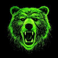 ai generato un' portafortuna logo con un' orso testa nel verde neon. generativo ai foto