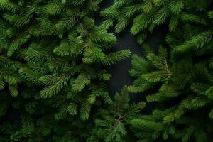 ai generato Natale albero rami naturale sfondo naturale fondale per il tuo design piatto posare copia spazio foto