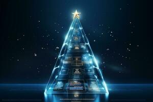 ai generato blu Natale albero concetto fatto di leggero pista tecnologia concetto foto