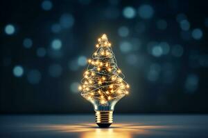 ai generato Natale albero fatto di lampadina e leggero tecnologia concetto foto