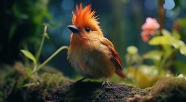 ai generato avvicinamento di atropicale selvaggio uccello nel il foresta, tropicale selvaggio uccello, selvaggio uccello nel il foresta, uccello seduta su il albero foto