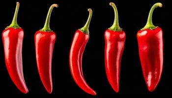 ai generato collezione di rosso chili peperoni isolato su trasparente sfondo foto