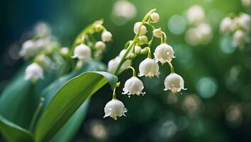 ai generato bellissimo giglio di il valle fiore vicino su foto