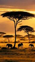 ai generato giornata mondiale della fauna selvatica foto animale natura allo stato selvaggio nel erboso savana a tramonto generativo ai
