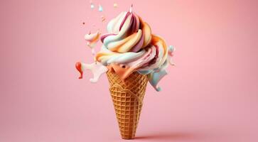 ai generato dolce ghiaccio crema su astratto sfondo, colorato delizioso ghiaccio crema su sfondo, colorato sfondo, ghiaccio crema su colorato sfondo foto