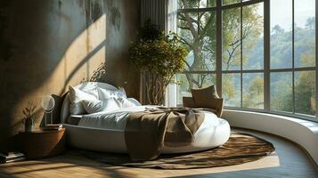 ai generato Camera da letto interno design minimo estetico 3d reso foto