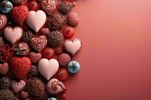 ai generato romantico cioccolato San Valentino giorno striscione, spazio per testo - elegante amore sfondo per saluti e annunci foto