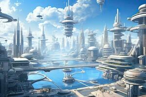 ai generato futuristico città con grattacieli e grattacielo edifici, ai generato foto