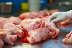 ai generato pollame in lavorazione stadi di pollo carne produzione ai generato foto