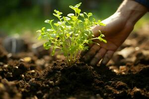 ai generato verde iniziativa nuovo albero piantato come parte di il combattimento contro clima modificare ai generato foto