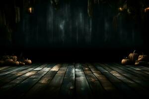 ai generato spaventoso scena misterioso Halloween atmosfera con chilling di legno tavole fondale ai generato foto