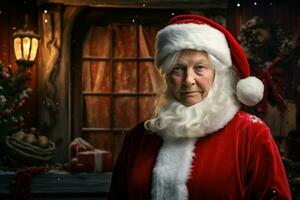 ai generato donna Santa Claus Casa. creare ai foto