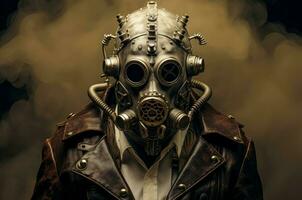 ai generato futuristico uomo gas maschera steampunk. creare ai foto