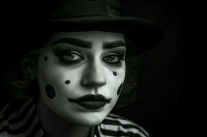 ai generato triste clown donna con cupo trucco. creare ai foto