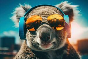 ai generato senza fili koala cuffia. creare ai foto