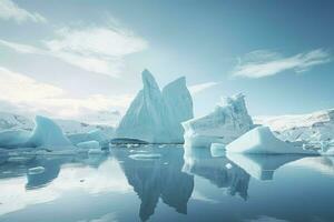 ai generato maestoso ghiaccio terra con iceberg. creare ai foto