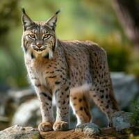 ai generato notturno iberico lince foresta animale. creare ai foto