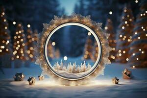 ai generato 3d cerchio telaio un' bellissimo fondale per celebrare allegro Natale e contento nuovo anno ai generato foto