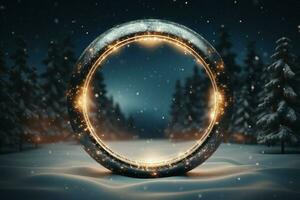 ai generato festivo 3d cerchio un' telaio sfondo per festeggiare il bellezza di Natale e nuovo anno ai generato foto