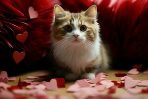 ai generato affettuoso gattino carino gattino con un' cuore diffusione calore e gioia ai generato foto