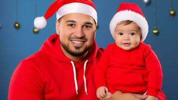 ai generato un' uomo e bambino festeggiare Natale foto