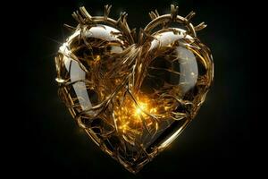 ai generato luminoso trasparente d'oro cuore. creare ai foto