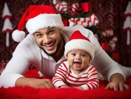 ai generato un' uomo e bambino festeggiare Natale foto