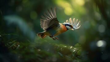ai generato uccelli volante nel calma scenario, il bellezza di natura nel vivace colori generativo ai foto