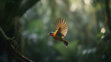 ai generato uccelli volante nel calma scenario, il bellezza di natura nel vivace colori generativo ai foto