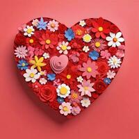 ai generato un' 3d cuore sagomato scatola con fiori su isolato rosso sfondo. generato con ai foto