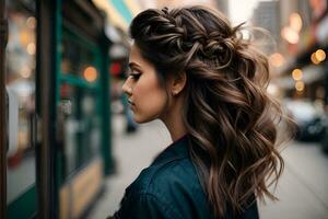 ai generato capelli stile strada moda bellissimo ragazza foto