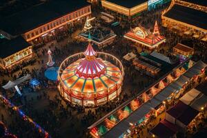 ai generato un aereo Visualizza di un' carnevale a notte foto