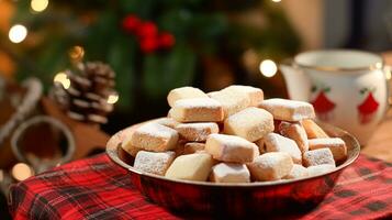 ai generato Natale biscotti, vacanza biscotto ricetta e casa cottura al forno, dolce dolce per accogliente inverno inglese nazione tè nel il villetta, fatti in casa cibo e cucinando foto