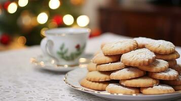 ai generato Natale biscotti, vacanza biscotto ricetta e casa cottura al forno, dolce dolce per accogliente inverno inglese nazione tè nel il villetta, fatti in casa cibo e cucinando foto