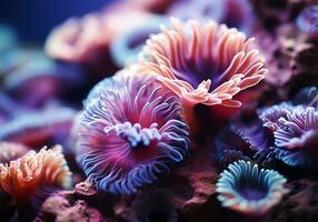 ai generato colorato anemoni nel il oceano. subacqueo vita. foto