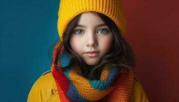 ai generato giovane ragazza indossare inverno cappotto foto