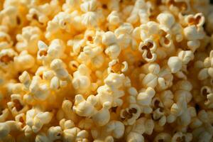 ai generato cinematico fascino Popcorn noccioli su un' sfondo creare un' visivamente attraente e strutturato scena foto