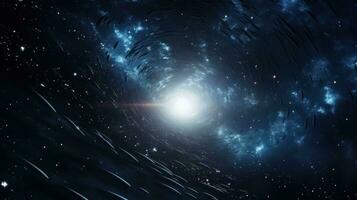 ai generato grande nero buco nel spazio nel universo, circondato di rotante galassie. nero buco, piace tempo vortice, assorbe e irradia luce. grande scoppio. spirale galassia. per astronomia lezione, manifesto, foto