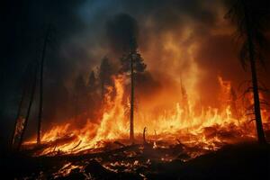 ai generato ambientale crisi molto diffuso foresta fuoco minaccia naturale habitat e ecosistemi foto
