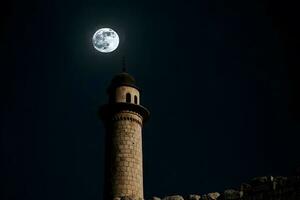 ai generato moschea Ramadan kareem, eid, Islam, musulmano, notte, Luna. neurale Rete ai generato foto
