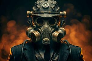 ai generato uomo gas maschera steampunk. creare ai foto