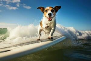 ai generato determinato Jack russell cane fare surf. creare ai foto