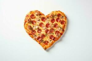 ai generato cuore sagomato Pizza. creare ai foto