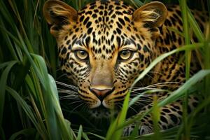 ai generato leopardo campo erba animale. creare ai foto