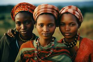 ai generato vivace africano donne tradizionale stoffa. creare ai foto